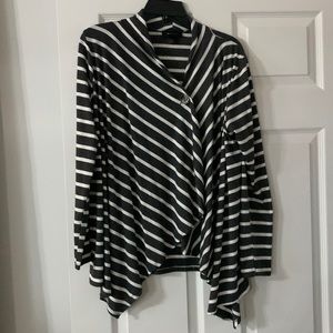 AB Studio cardigan. Gray and white stripes.